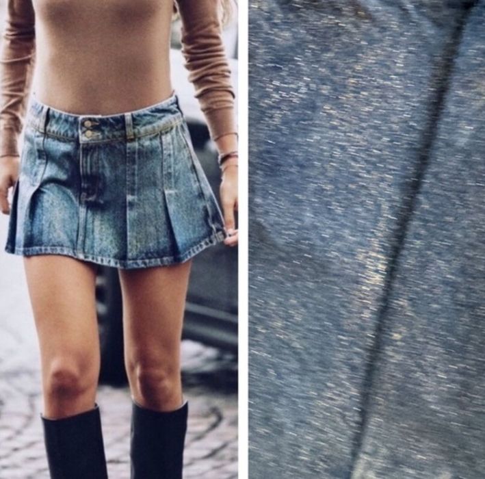 Мини дънкова пола ZARA с плисета и златен блясък