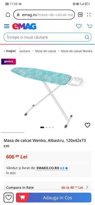 WENKO - Masă de călcat ADVANCE, 120x42 cm, Foarte stabila. Noua.