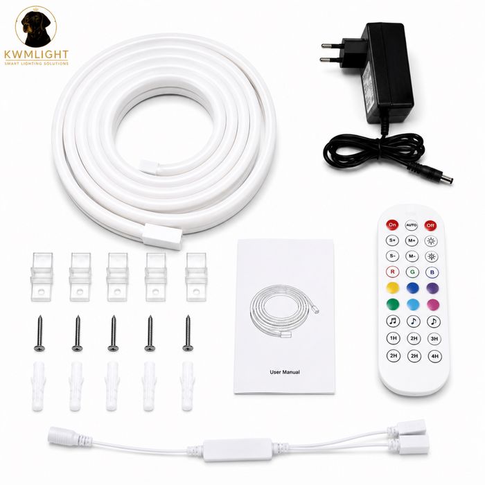 Banda LED Neon Flex RGB KWMLIGHT 5M, WiFi, Muzica, Telecomanda, IP67, 24V