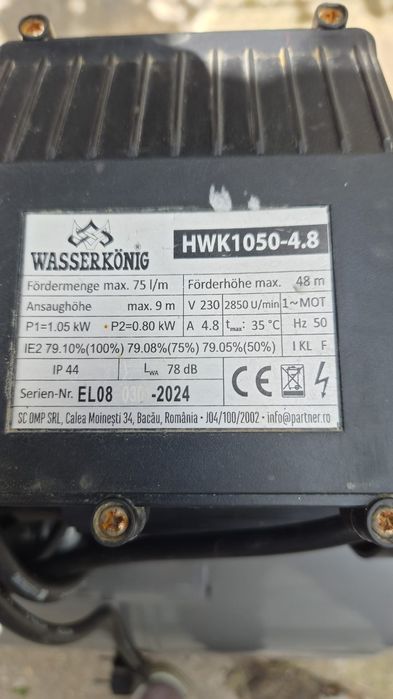Hidrofor Wasserkönig 1050W - Vas mare 50L -  ca NOU