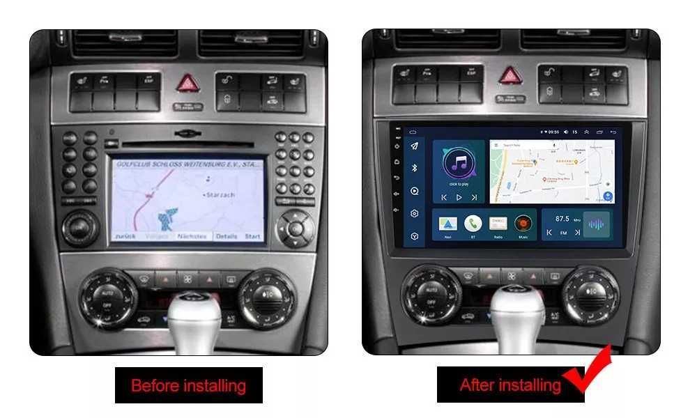 Navigatie Android 14 Mercedes C Class W 203 1/8 Gb Waze CarPlay Bt GPS