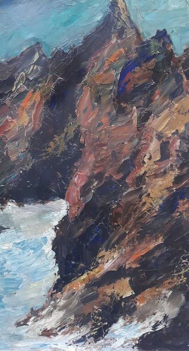 Tablou vechi - stanci in Bretania - semnat I. Isac