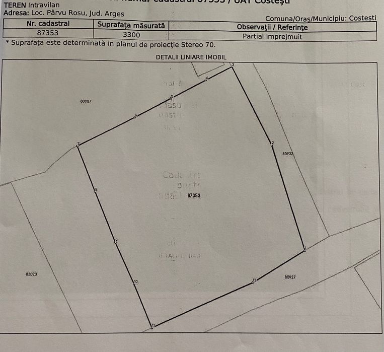 teren sat Parvu Rosu, Costesti, Arges