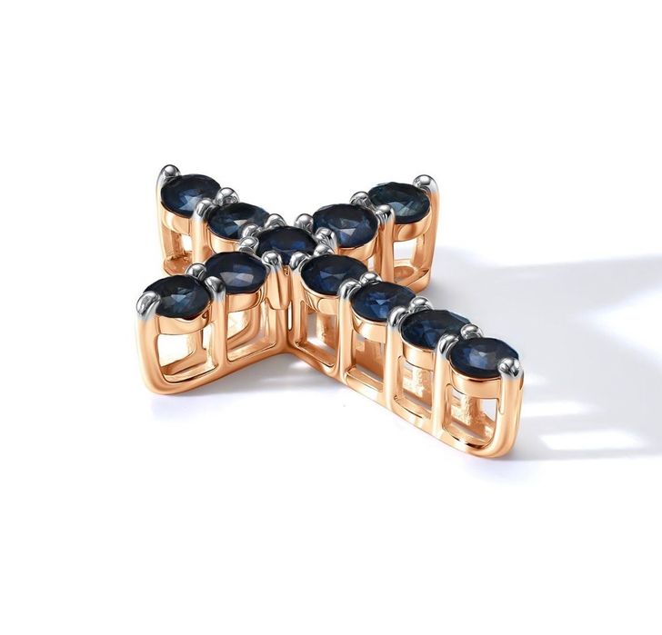 Крестик с сапфирами натуральными