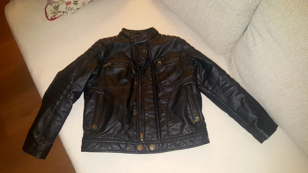 Geaca copii, imitatie din piele, interior imblanit, 120cm
