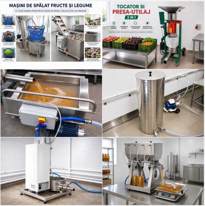 Utilaje pentru producția sucului natural – Spălare, Tocare/Zdrobire, Presare, Pasteurizare și Ambalare