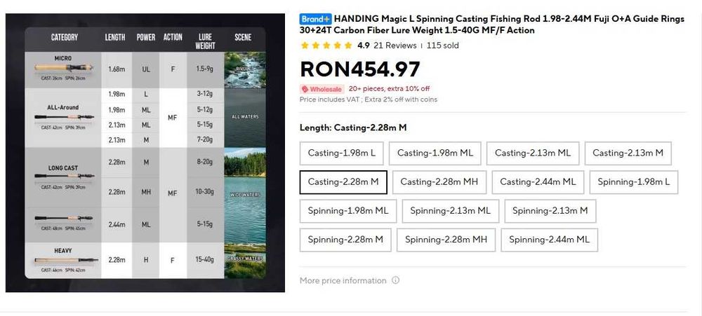 Lanseta HANDING Magic L + mulineta SEASIR Cast-X Baitcasting