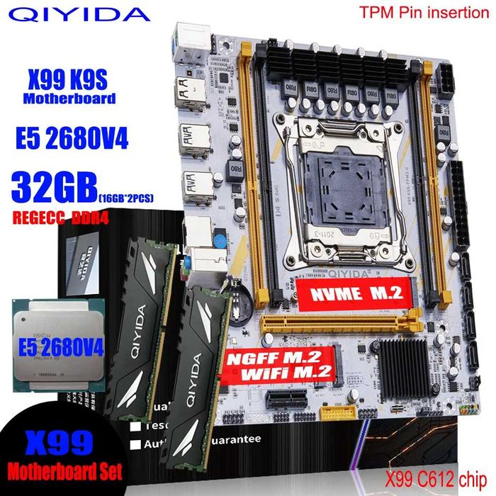 Set Placa de baza X99 Procesor Intel Xeon E5 2680v4 RAM 32 GB Cooler