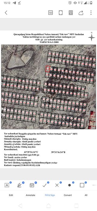 Jer plan No'kis rayonda O'rnek te,Tok tawda