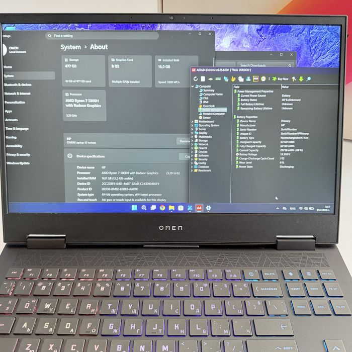 HP Omen 15/IPS 144Hz/Ryzen 7 5800H/RTX 3070 8GB/RGB/16GB/512GB NVMe