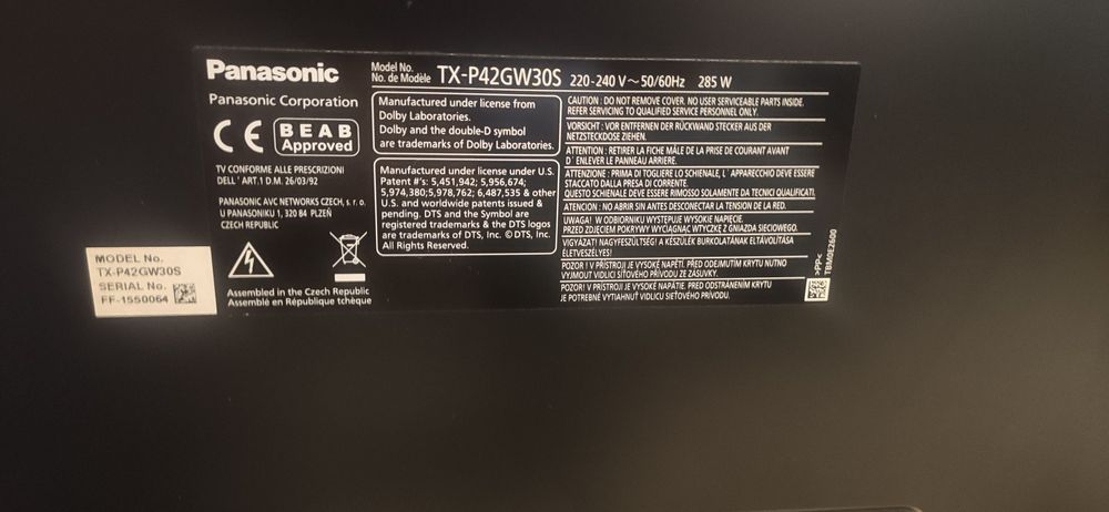 PANASONIC TX-P42GW30S
Format / Standard:TV HD 1080p : Intrare digitală HDCP + 16:9 + YUV + 1920x1080 + 1080p 50/60/24Hz + tuner MPEG4 HD.
Notă: anteri