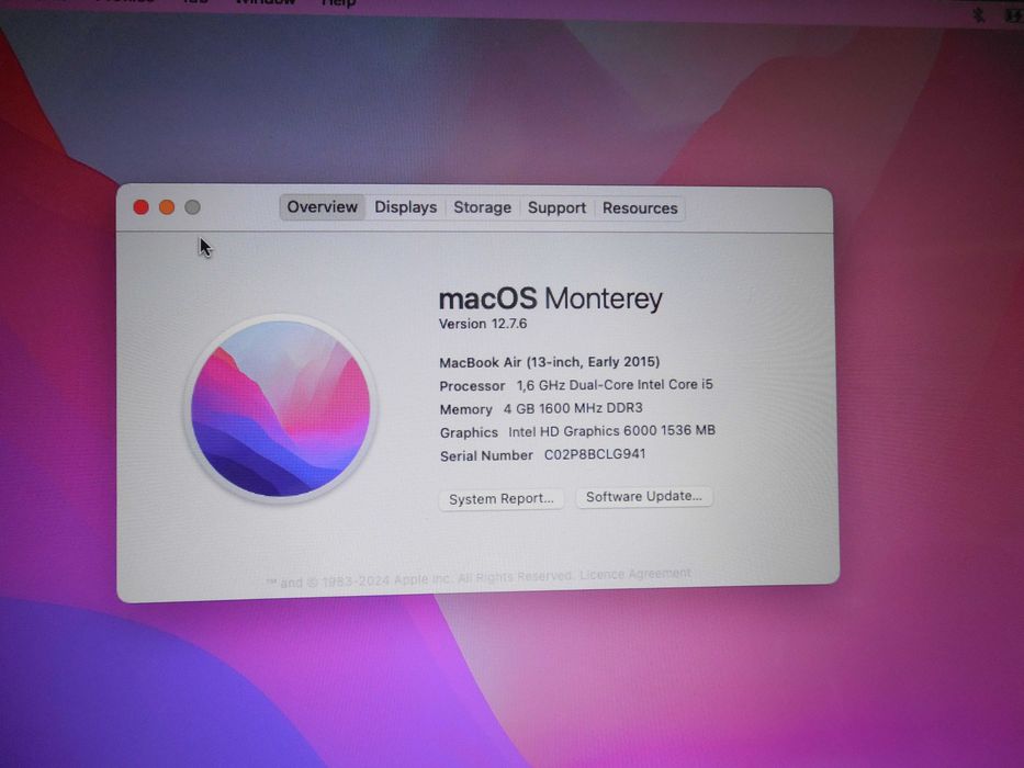 Vand laptop A1466 Macbook Air 2015 13 inch 4GB SSD 128GB baterie 8 ore astect ca nou