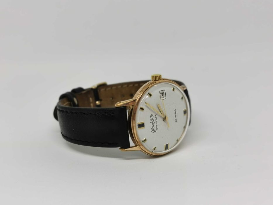 Ceas Vintage GUB Glashutte Spezimatic Ceas 26 Rubis date Made in Germany placat aur 20 microni curea piele