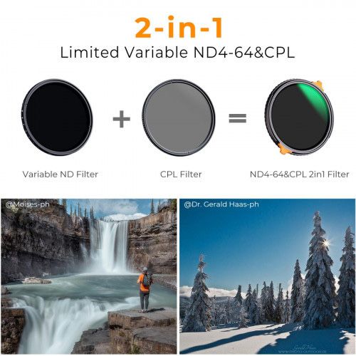 ФИЛЬТР K&F CONCEPT Nano-x 55mm 2-in-1 Variable ND4-ND64+CPL Filter
