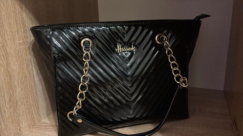 Geanta Harrods negru lucios nouă mare