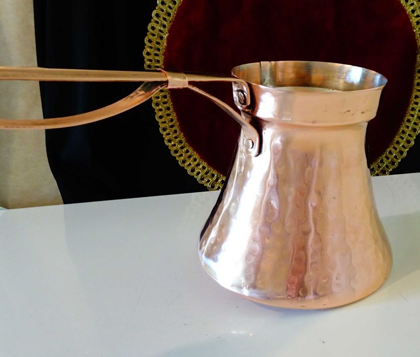 Медно джезве 650 мл.,дълга медна дръжка.