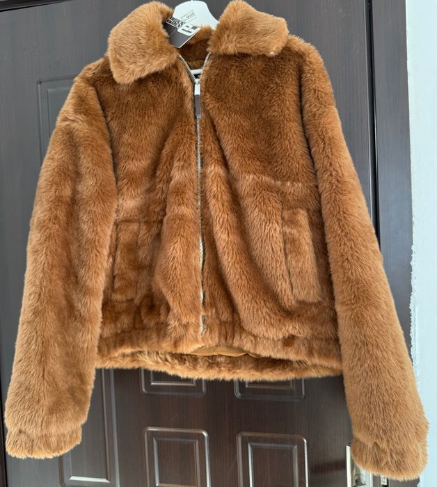 Кожух с косъм в кафяво