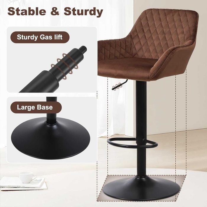 Set 2 scaune de bar maro, catifea, reglabile pe inaltime, rotative 360° – noi