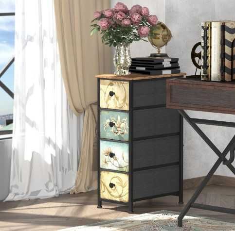 Скрин VEDECASA, тесен скрин с 4 чекмеджета от плат, метална рамка