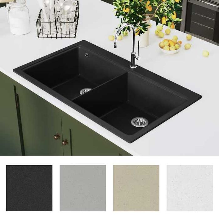 Chiuveta Bucatarie Granit Incastrata vidaXL Doua Cuve Neagra The Home IKEA KIKA Mobexpert Grohe Hansgrohe Ferro Black Sink Kitchen New Noua Oferta