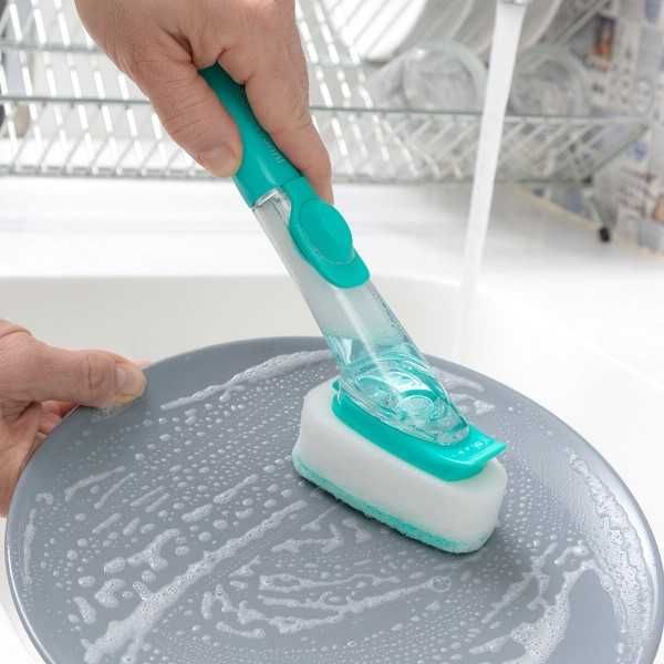 Burete de spalat vase cu maner 3 in 1 cu distribuitor de lichid Cleasy