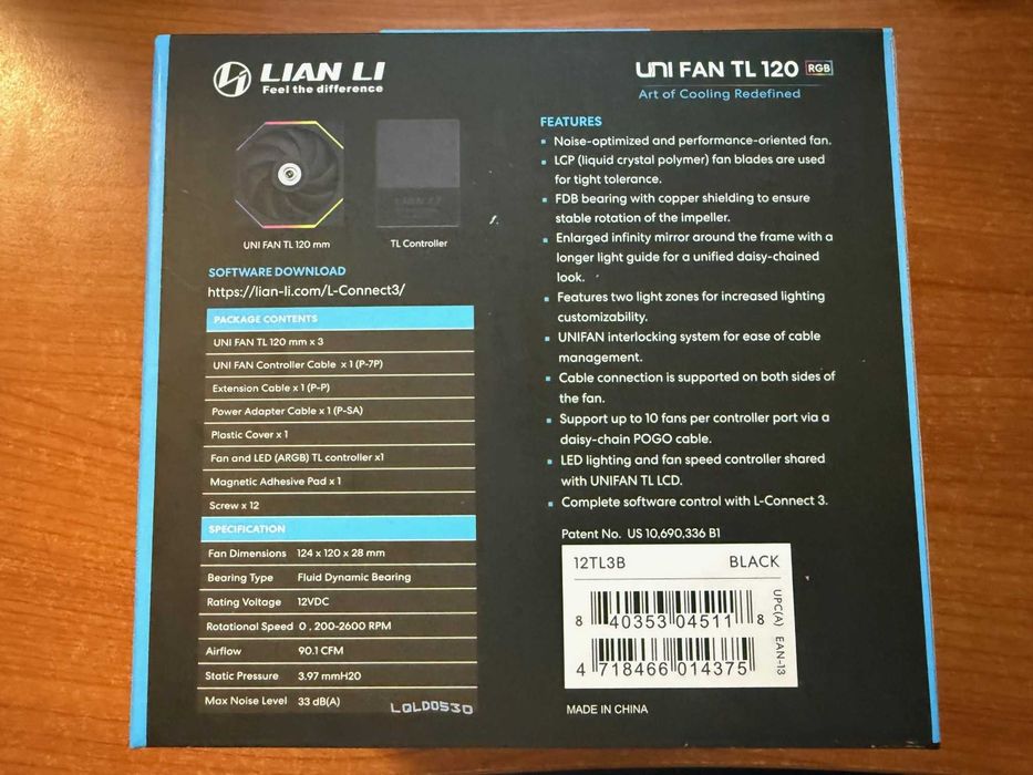 3х Вентилатори 120mm, Lian Li UNI FAN TL (G99.12TL3B.00) 4-pin,2600rpm