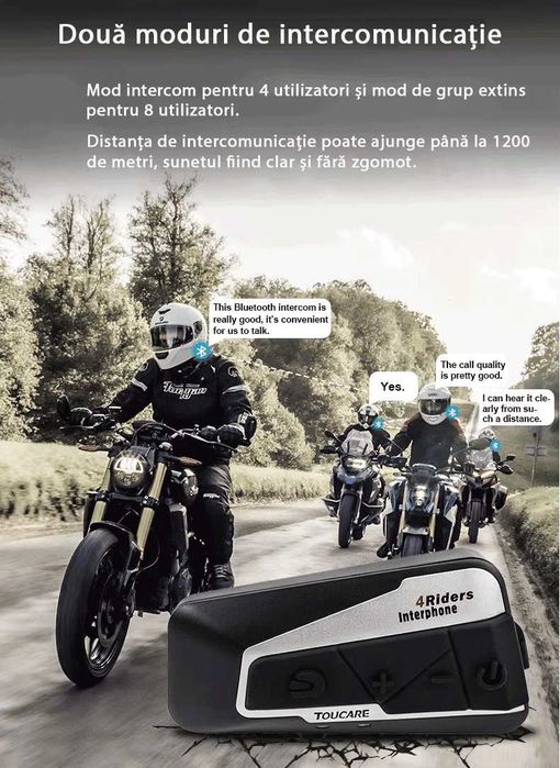 Sistem de comunicare moto intercom 8 rideri combatibil cu SENA,CARDO