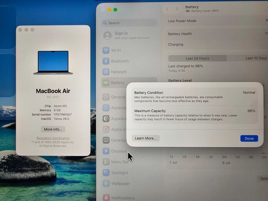 MacBook Air 13.6" M2 (2022) | 8GB | 256GB SSD | Space Gray | + кутия | БЕЗ зарядно | Проблемен екран | A2681