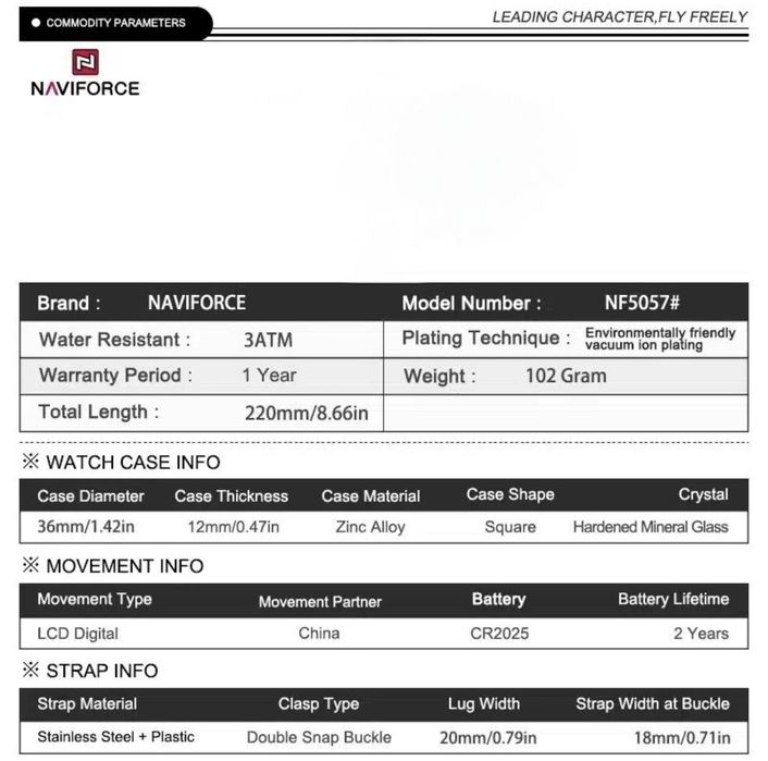 Ceas Dama NaviForce Gold-LCD cu Afișaj electronic auriu elegant Nou