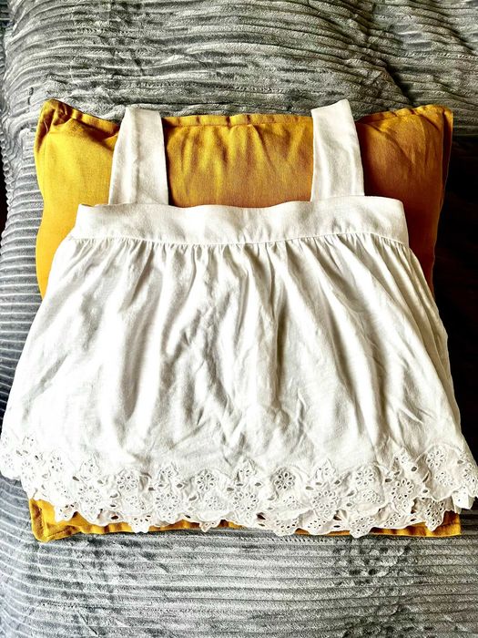 Top Crop Bretele H&M Alb Dantela Brodata XS 100% Bumbac