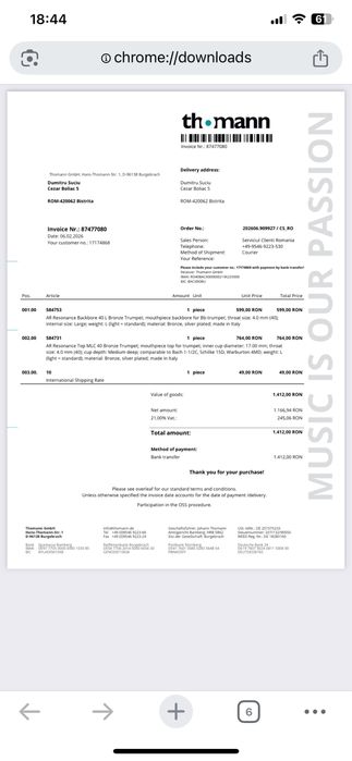 Mustiuc trompeta AR RESONANCE MLC 40 Bronze