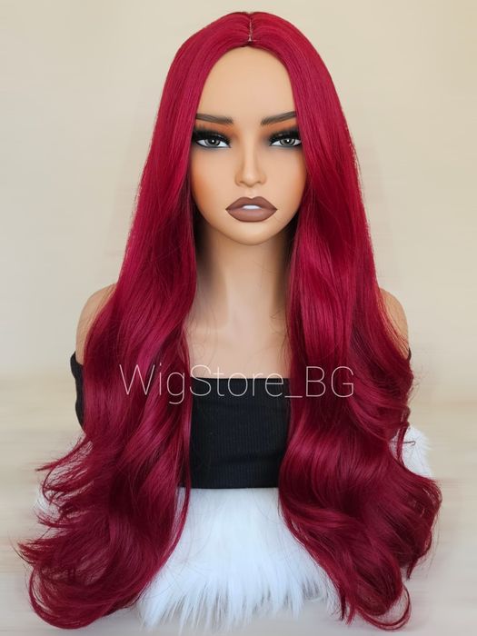 Червена дълга къдрава перука без бретон