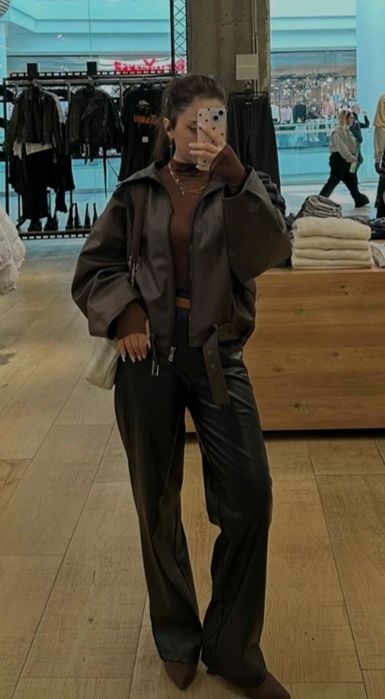 Кафяво кожено бомбър яке  XS