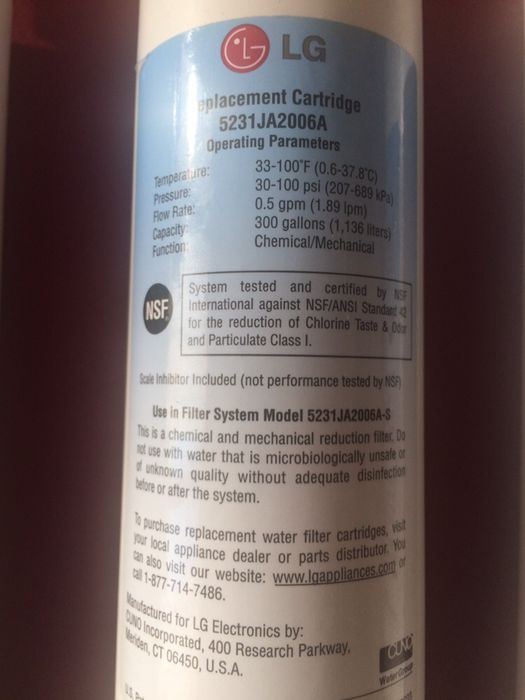 Оригинални филтри за вода и лед за LG хладилници. Модел LG5231JA2006А.
