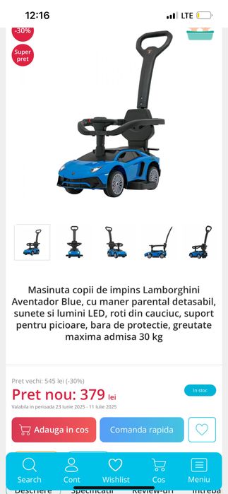 Masinuta copii cu maner