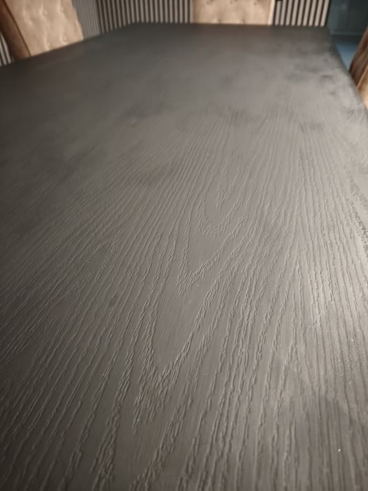 Masă din lemn + 6 scaune tapițate roz pudră – set dining