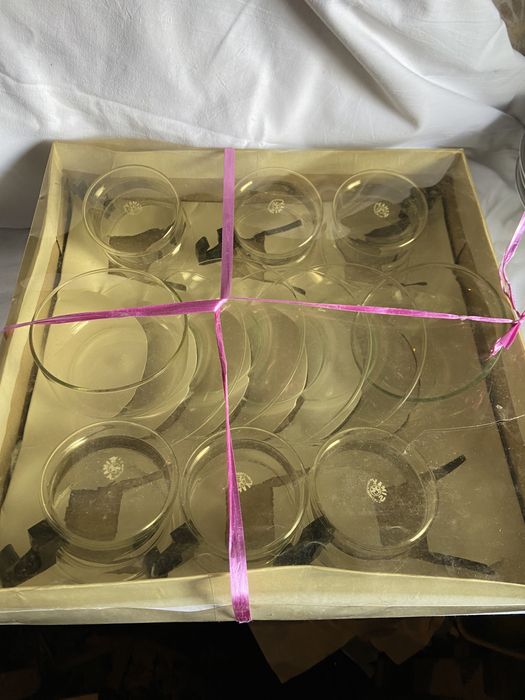 Нов ретро сервиз, чай/ кафе, стъкло и метал, simax Czechoslovakia