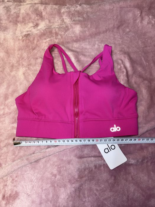 Bustiera Sutien S roz rose fucsia Alo Yoga etichetă fermoar sport sală