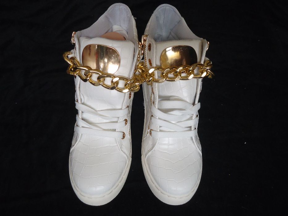 Sneakers albi dama botine albe piele eco ghete lanturi aurii