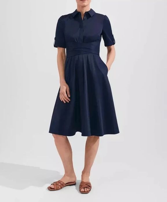 Hobbs Rochie midi din in bleumarin cu funda