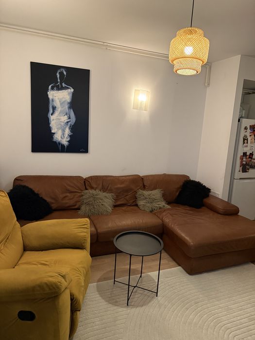 Canapea  de Colt   4 locuri Piele   -Lounge  Cognac