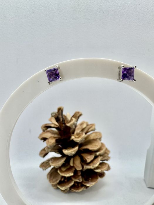 Сребърни обеци с естествен аметист
