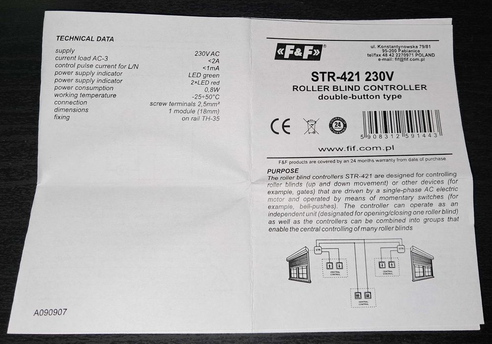 Releu comanda jaluzele STR-412 F&F 4 bucati