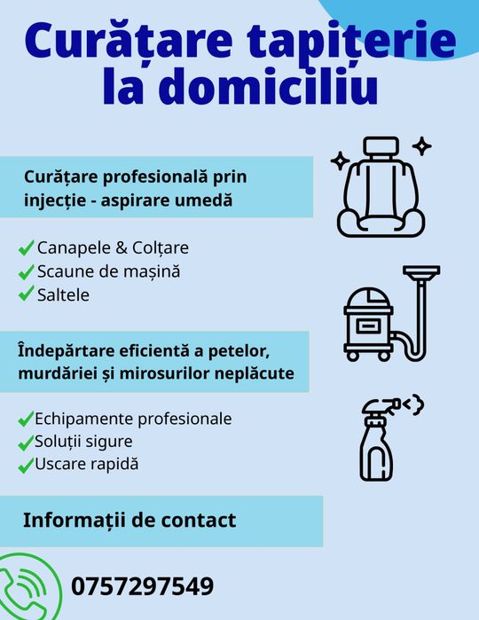 Servicii de curatat tapiteria la domiciliu