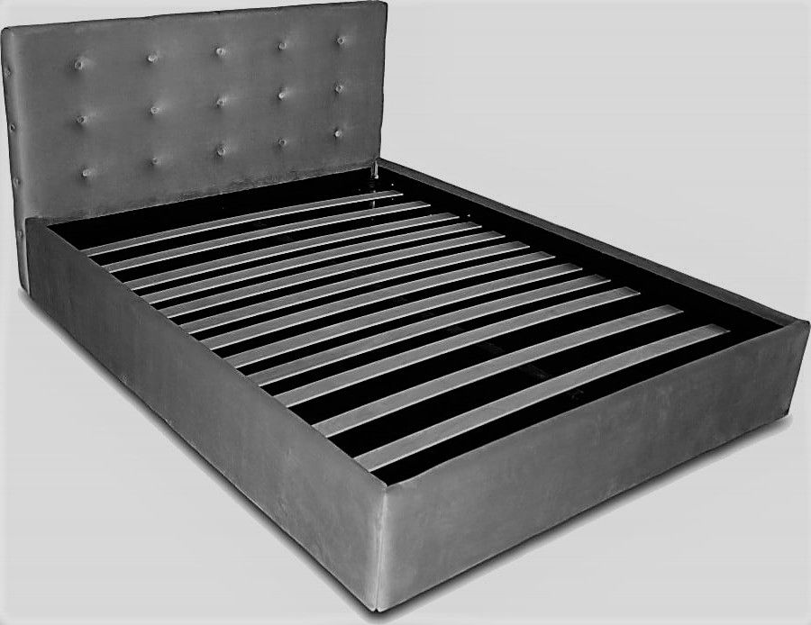 Pat mare din lemn cu spătar (imitație piele) (200 x 160 cm)