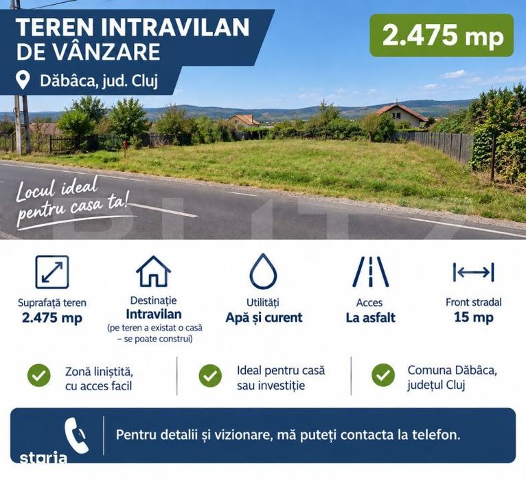 Teren intravilan, 2.475 mp, zona Dabaca