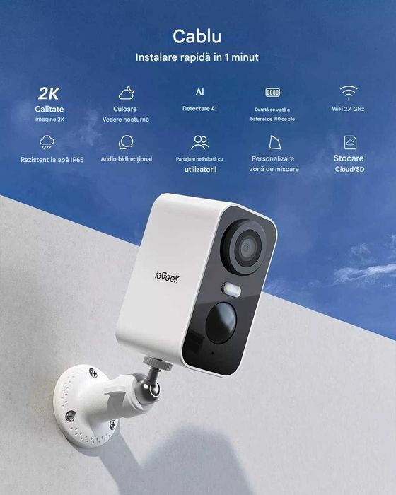 Camere de securitate ieGeek, cameră wireless Wifi de exterior de 5MP cu lumină de mișcare