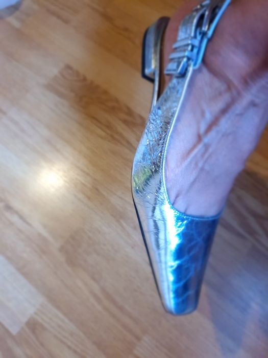 Balerini dama argintii, piele, noi