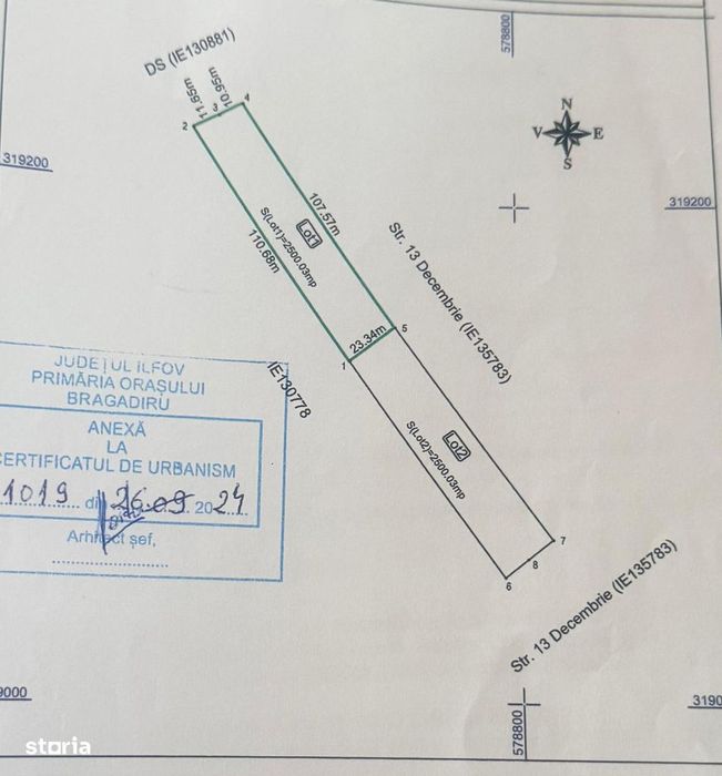 Teren lângă cartierul tinerilor căsătoriți Bragadiru deschidere 107ml