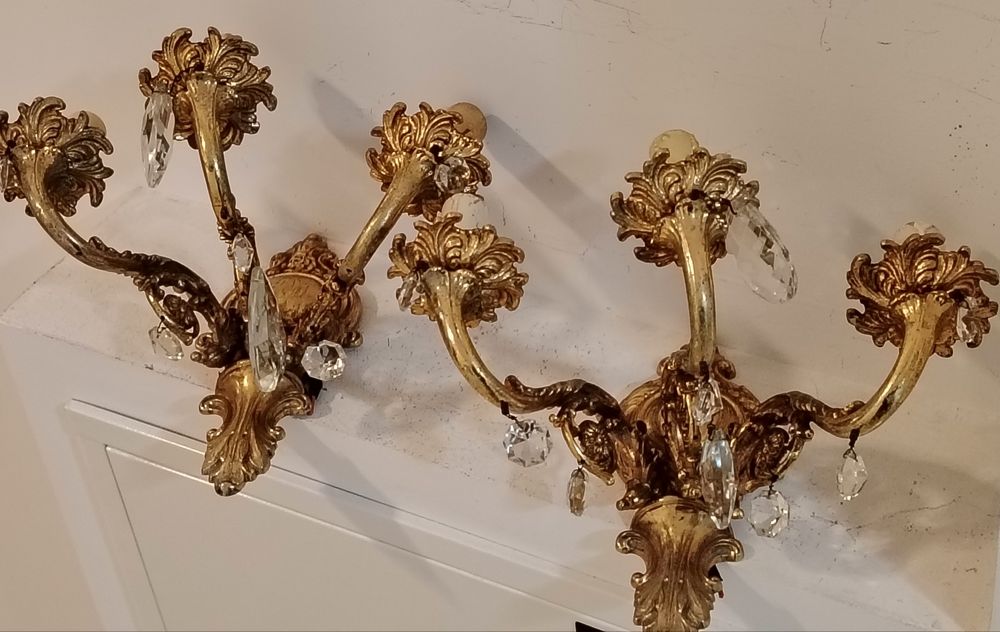 Superb set de aplice din bronz masiv și elemente din cristal în stilul